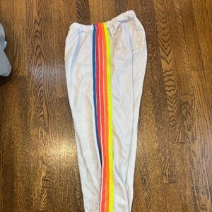 Aviator Nation 5-stripe sweatpants - white/neon rainbow stripes